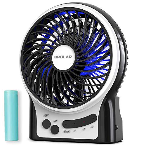 OPOLAR Mini Portable Battery Operated Desk Fan with 3-13 Battery Life, Rechargeable & USB powered Handheld Fan for Desk Beach Camping, 3 Speeds, Strong Airflow, Internal Blue Light& Side Flash Light